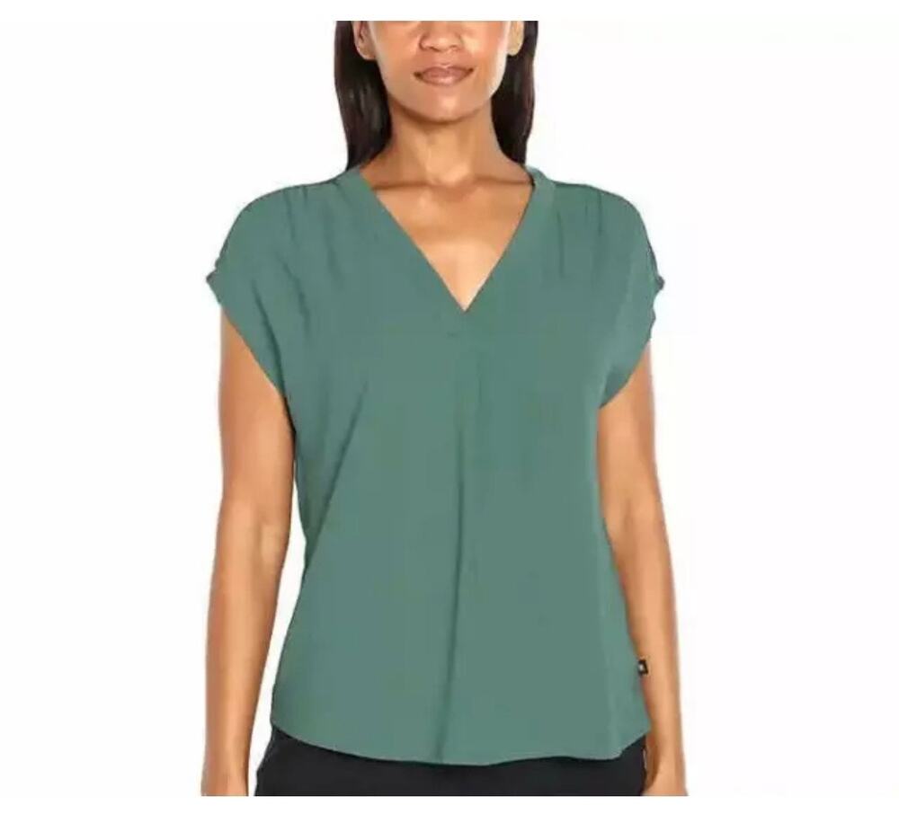 Banana Republic Solid Green Cap Sleeve V-Neck Crepe Popover Blouse Size Small